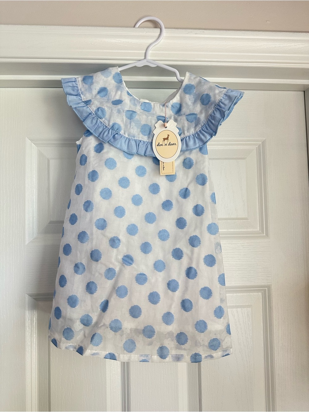 NWT Doe a Dear Blue Polka Dot Ruffle Collar Kids Boutique Dress